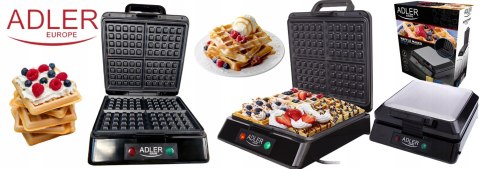 Duża Gofrownica Adler Mocna 1500W 4 Chrupkie Gofry Mocna Wydajna