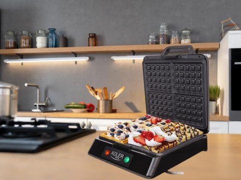 Duża Gofrownica Adler Mocna 1500W 4 Chrupkie Gofry Mocna Wydajna