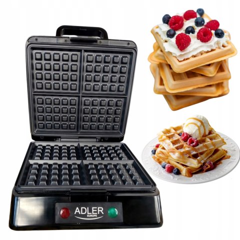Duża Gofrownica Adler Mocna 1500W 4 Chrupkie Gofry Mocna Wydajna