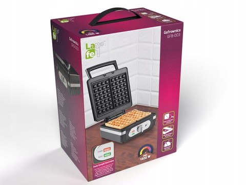 Gofrownica 2 Duże Gofry Chrupiące Regulacja 1400W Mocna Czarna