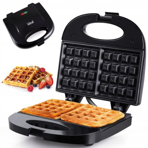 Gofrownica 2 Duże Gofry Ik1601 Ideal 1400W Mocna Wydajna Czarna