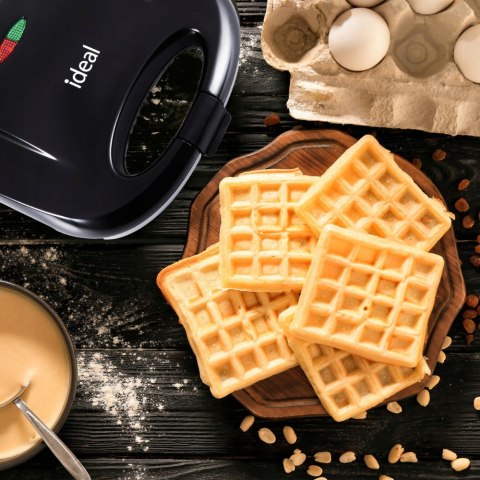 Gofrownica 2 Duże Gofry Ik1601 Ideal 1400W Mocna Wydajna Czarna