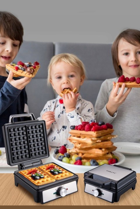 Gofrownica 2 Duże Gofry Płynna Regulacja Temperatury 1600W Nieprzywierająca