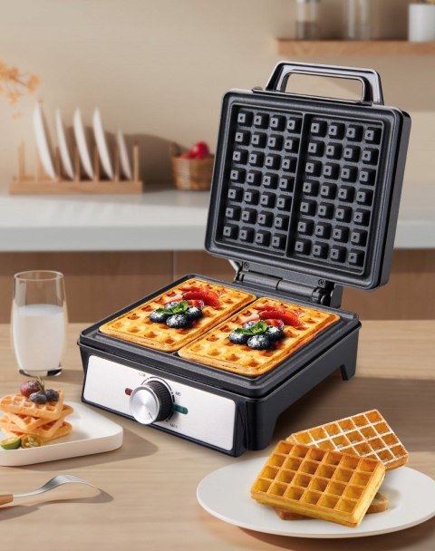 Gofrownica 2 Duże Gofry Płynna Regulacja Temperatury 1600W Nieprzywierająca
