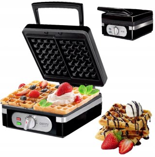 Gofrownica 2 Duże Gofry Regulacja Temp Moc 2000 W Czarna Chrupiące Gofry