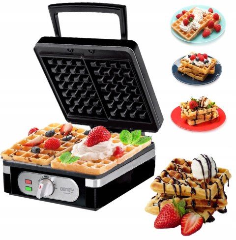 Gofrownica 2 Duże Gofry Regulacja Temp Moc 2000 W Czarna Chrupiące Gofry