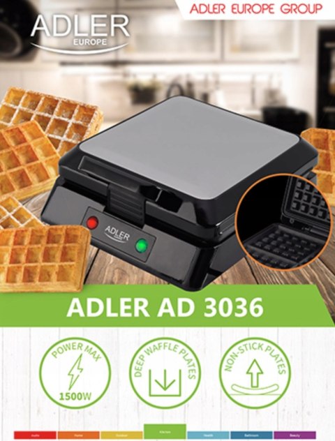 Gofrownica 4 Chrupiące Gofry Duża Moc 1500W Ad3036 Mocna Czarna