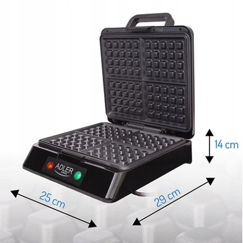 Gofrownica Adler Ad 3036 4 Gofry 1500W Lampki Duża Mocna Czarna