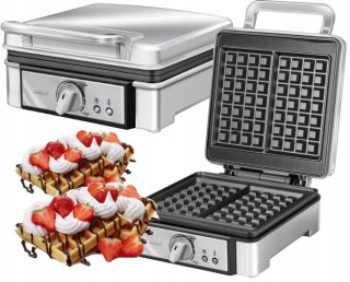 Gofrownica Mpm Duża Moc 1400W 2 Gofry Non-Stick Srebrna Wydajna Mocna