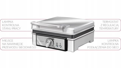 Gofrownica Mpm Duża Moc 1400W 2 Gofry Non-Stick Srebrna Wydajna Mocna