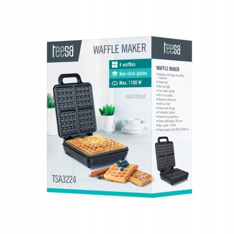 Gofrownica Teesa 4 Chrupiące Gofry 1100W Duża Czarny Z Lampkami