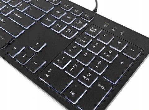 Klawiatura Biurowa Do Biura Podświetlana Led Low Profile Slim Cicha Czarna
