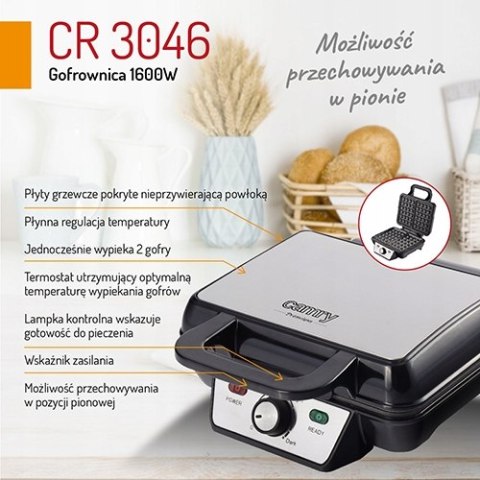 Metalowa Gofrownica 2 Chrupiące Gofry Xl Głębokie Płyty Reg Temp Duża Moc