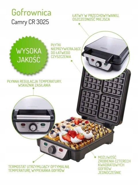 Mocna Gofrownica Duże Smaczne Gofry Xxl 4 Duże Chrupiące Gofry 1500W 230V