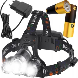 Latarka Czołowa Czołówka Led Mocna Lampka + Kabel Mocna Czarna