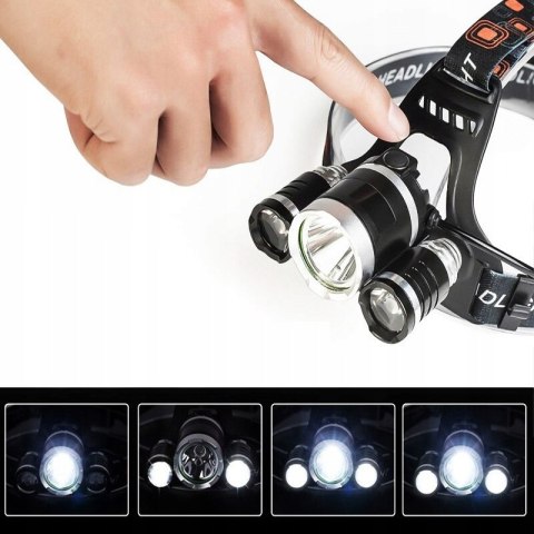 Latarka Czołowa Czołówka Led Mocna Lampka + Kabel Mocna Czarna