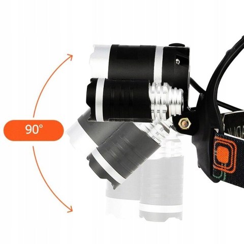 Latarka Czołowa Czołówka Led Mocna Lampka + Kabel Mocna Czarna