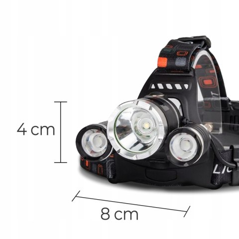 Latarka Czołowa Czołówka Led Mocna Lampka + Kabel Mocna Czarna