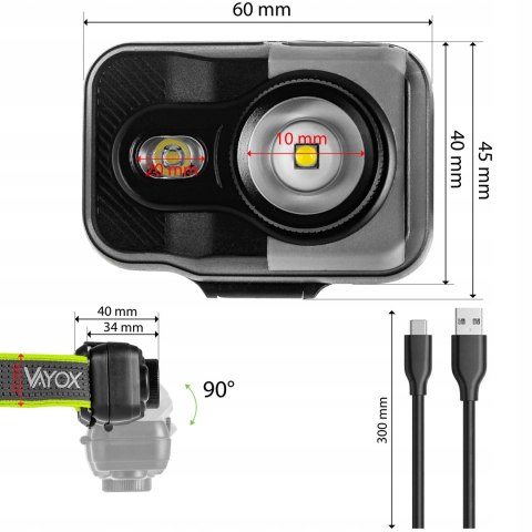 Latarka Czołowa Led Zoom Akumulatorowa Lekka Czołówka Usb-C 800Lm Pro Vayox