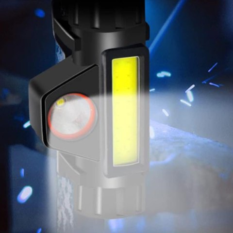 Latarka Czołowa Z Magnesem Czołówka 4W1 Lampka Cob Na Głowę Czarna