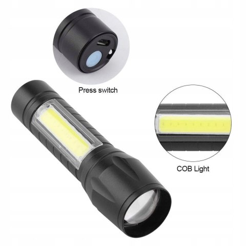 Latarka Kieszonkowa Led Cob Xpe Usb Aluminiowa Czarna Mocna Do Domu Auta I Warsztatu