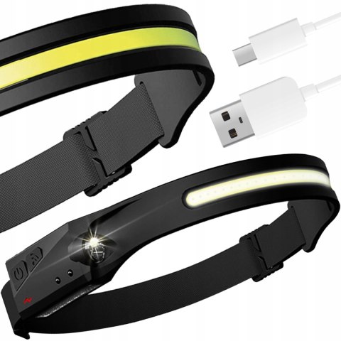 Latarka Led Czołowa Usb C Mocna Czołówka Na Głowę Czarna Mocna