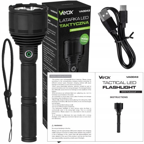 Latarka Led Taktyczna Akumulatorowa Usb-C Ipx7 Xhp90 30W 3000Lm Pro Vayox