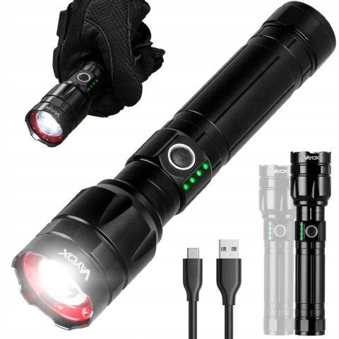 Latarka Led Taktyczna Akumulatorowa Wojskowa Zoom 30W Usb-C Pro Power Vayox