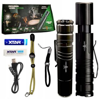 Latarka Led Taktyczna Wojskowa Usb Mocna Gertech Czarna Mocna