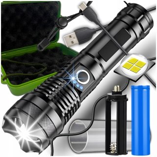 Latarka Led Taktyczna Zoom Akumulatorowa Wojskowa Wodoodporna Usb Mocna