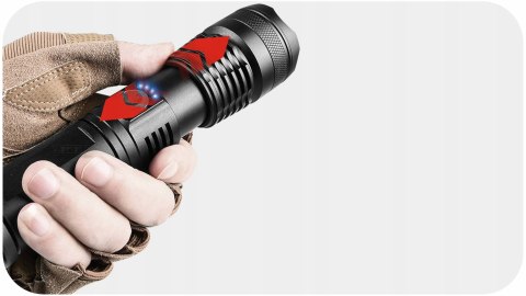 Latarka Led Taktyczna Zoom Akumulatorowa Wojskowa Wodoodporna Usb Mocna
