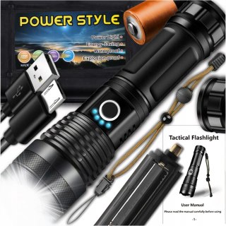 Latarka Led Taktyczna Zoom Akumulatorowa Wojskowa Wodoodporna Usb Mocna
