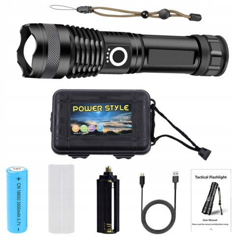 Latarka Led Taktyczna Zoom Akumulatorowa Wojskowa Wodoodporna Usb Mocna