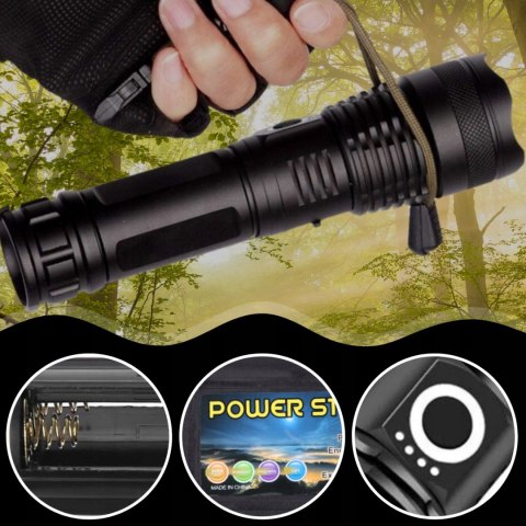 Latarka Led Taktyczna Zoom Akumulatorowa Wojskowa Wodoodporna Usb Mocna