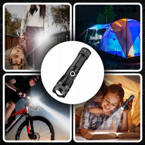 Latarka Led Taktyczna Zoom Akumulatorowa Wojskowa Wodoodporna Usb Mocna