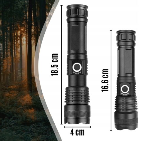 Latarka Led Taktyczna Zoom Akumulatorowa Wojskowa Wodoodporna Usb Mocna