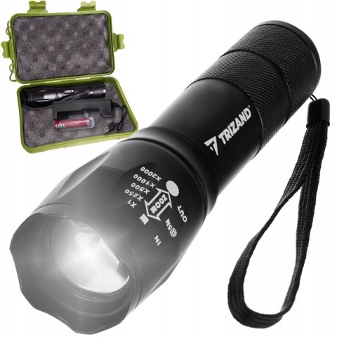 Latarka Taktyczna Led Cree Mocna T6 Zoom Usb Etui Czarna Mocna