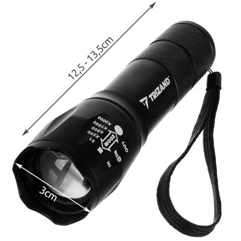 Latarka Taktyczna Led Cree Mocna T6 Zoom Usb Etui Czarna Mocna