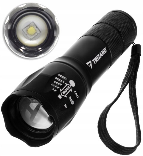 Latarka Taktyczna Led Cree Mocna T6 Zoom Usb Etui Czarna Mocna