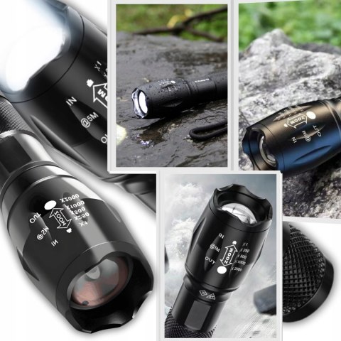Latarka Taktyczna Szperacz Uv 2W1 Survival Led Zoom Wojskowa Zestaw Etui