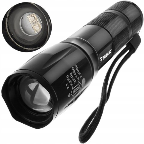 Latarka Taktyczna Wojskowa Mocna Szperacz Cree Xpe Led Zoom Z Uv Aku + Etui