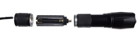 Latarka Taktyczna Wojskowa Mocna Szperacz Cree Xpe Led Zoom Z Uv Aku + Etui