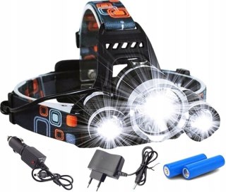 Mocna Latarka Czołowa 3X Led Cree Xm-L T6 Czołówka Na Głowę Czarna