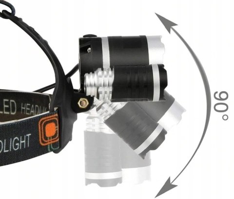 Mocna Latarka Czołowa 3X Led Cree Xm-L T6 Czołówka Na Głowę Czarna