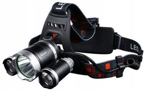 Mocna Latarka Czołowa 3X Led Cree Xm-L T6 Czołówka Na Głowę Czarna