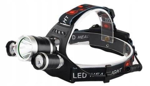 Mocna Latarka Czołowa 3X Led Cree Xm-L T6 Czołówka Na Głowę Czarna