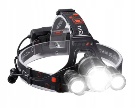 Mocna Latarka Czołowa 3X Led Cree Xm-L T6 Czołówka Na Głowę Czarna