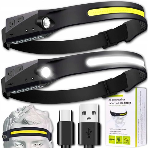 Mocna Latarka Czołowa Led Reflektor Na Głowę Cob Czołówka Akumlator Usb