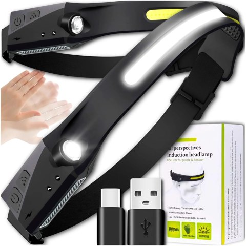 Mocna Latarka Czołowa Led Reflektor Na Głowę Cob Czołówka Akumlator Usb