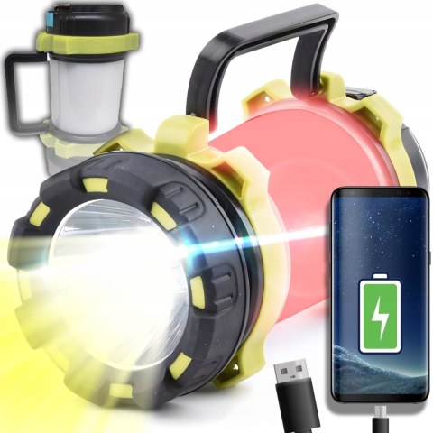 Mocna Latarka Lampa Warsztatowa Wojskowa Akumulatorowa Led Usb Z Uchwytem